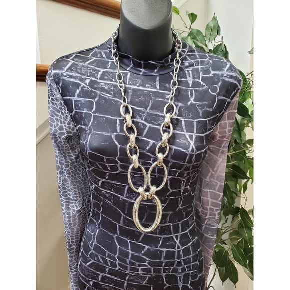 SHEIN Women's Black Cotton Mock Neck Long Sleeve Knee Length Dress Size Medium - Picture 2 of 10